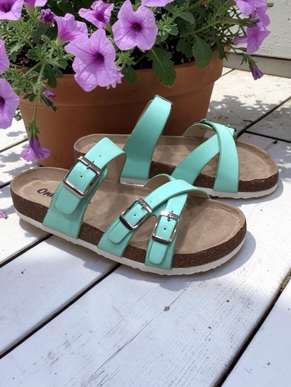 Outwoods Slide Sandals Womens 6 Mint Green Buckle Straps Comfort Flat New
